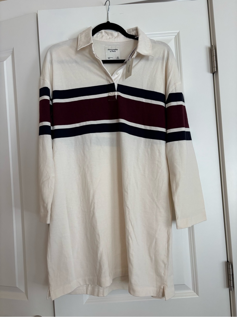 NWT Abercrombie & Fitch Cream Rugby Polo with Maroon & Navy Stripes Dress